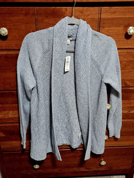 L.L. Bean Sweaters - NWT  L.L.Bean Cardigan Sweater Womens L Heathered Blue 100%  Cotton Open Front